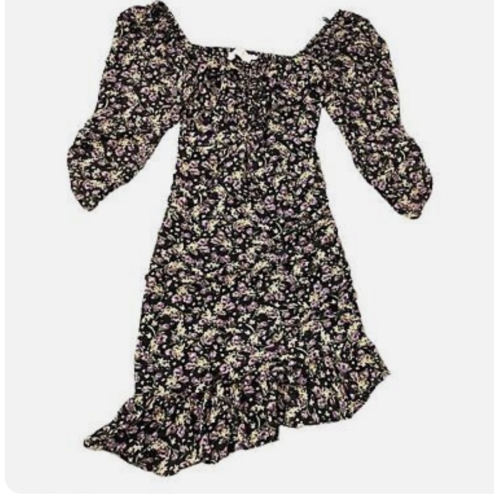 ASTR THE LABEL PURPLE FLORAL OFF THE SHOULDER ASYMMETRICAL DRESS